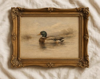 Vintage Duck Wall Art Print, Antique Mallard Art, Muted Cottagecore Decor, Moody Rustic Farmhouse Print (Digital Download)