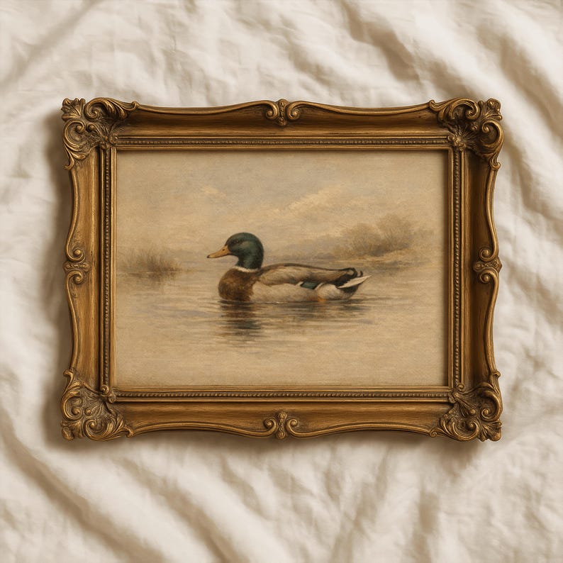 Vintage Duck Wall Art Print, Antique Mallard Art, Muted Cottagecore Decor, Moody Rustic Farmhouse Print (Digital Download)