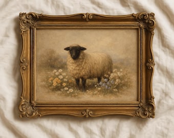 Vintage Sheep Art Print, Antique Nature Illustration, Cottagecore Nursery Decor, Neutral Country Farmhouse Decor (Digital Download)