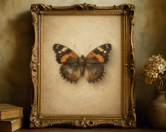 Vintage Butterfly Print, Moody Rustic Wall Art, Muted Insect Decor, Cottagecore Decor, Antique Style Painting, (Digital Download)