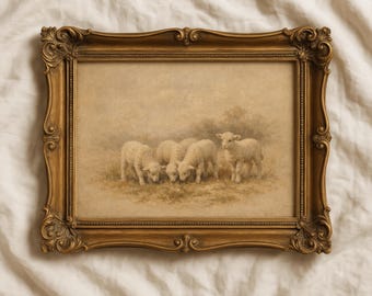 Vintage Lamb Art Print, Antique Nature Illustration, Cottagecore Nursery Decor, Neutral Country Farmhouse Decor (Digital Download)