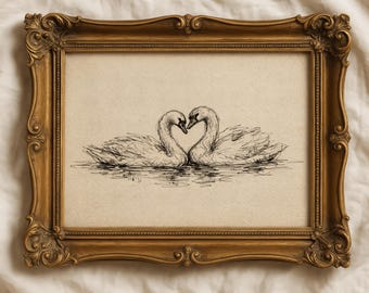 Vintage Swan Sketch Print, Minimalist Line Drawing, Cottagecore Decor Printable, Rustic Farmhouse Art (Digital Download)