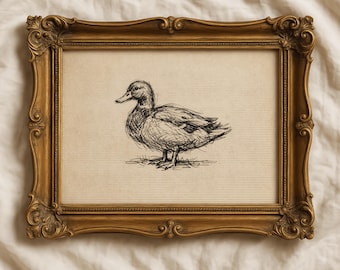 Vintage Duck Sketch Print, Minimalist Nature Line Drawing, Cottagecore Decor Printable, Rustic Farmhouse Art (Digital Download)