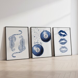 Gallery Wall Set of 3 Prints: Retro 8 Ball, Cheetah, Lips, Dormroom Decor, Y2K Printable Wall Art, Retro Poster Set (Digital Download)