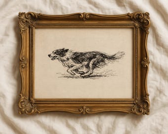 Vintage Dog Sketch Print, Minimalist Nature Line Drawing, Cottagecore Decor Printable, Rustic Farmhouse Art (Digital Download)