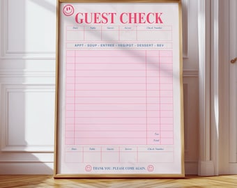 Pink Diner Guest Check Poster – Retro Diner Wall Art Printable (Digital Download)
