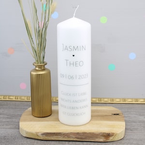 KONFETTIDRUCK 2220 Hochzeitskerze &quot;Glück - Jasmin und Theo&quot;