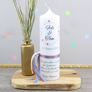 CONFETTI PRINT 1797 Wedding Candle &quot;Hearts - Feli and Tom&quot;