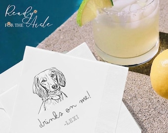 Custom Pet Cocktail Napkins, Dog Wedding Napkins, Custom Pet Cocktail Napkins, Customized Pet Napkins, Custom Pet Portrait Wedding Napkins