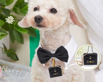 Wedding Ring Bearer Pouch for Dogs + Tuxedo Bow Tie | Wedding Ring Box for Dog Collars | Personalised Pet Wedding Ring Holder | Dog Weddings