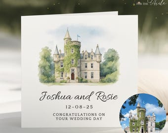 Personalized Wedding Venue Watercolor Sketch Card, Anniversary Keepsake
