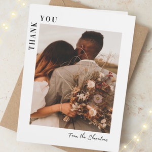 Tarjetas de agradecimiento de boda boho con foto personalizada, tarjeta de agradecimiento rústica con imagen, tarjetas fotográficas personalizadas plegadas con sobres