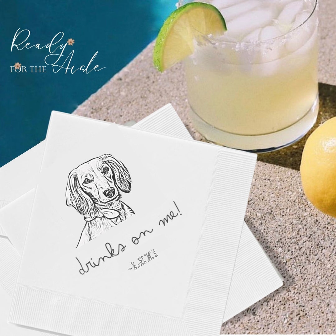 Custom Pet Cocktail Napkins, Dog Wedding Napkins, Custom Pet Cocktail
