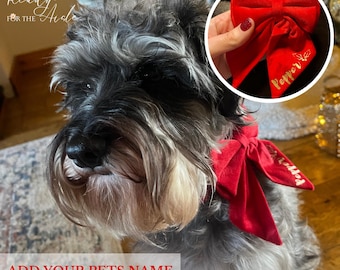 Collar rojo con pajarita para perro, nombre personalizado para mascota, Navidad
