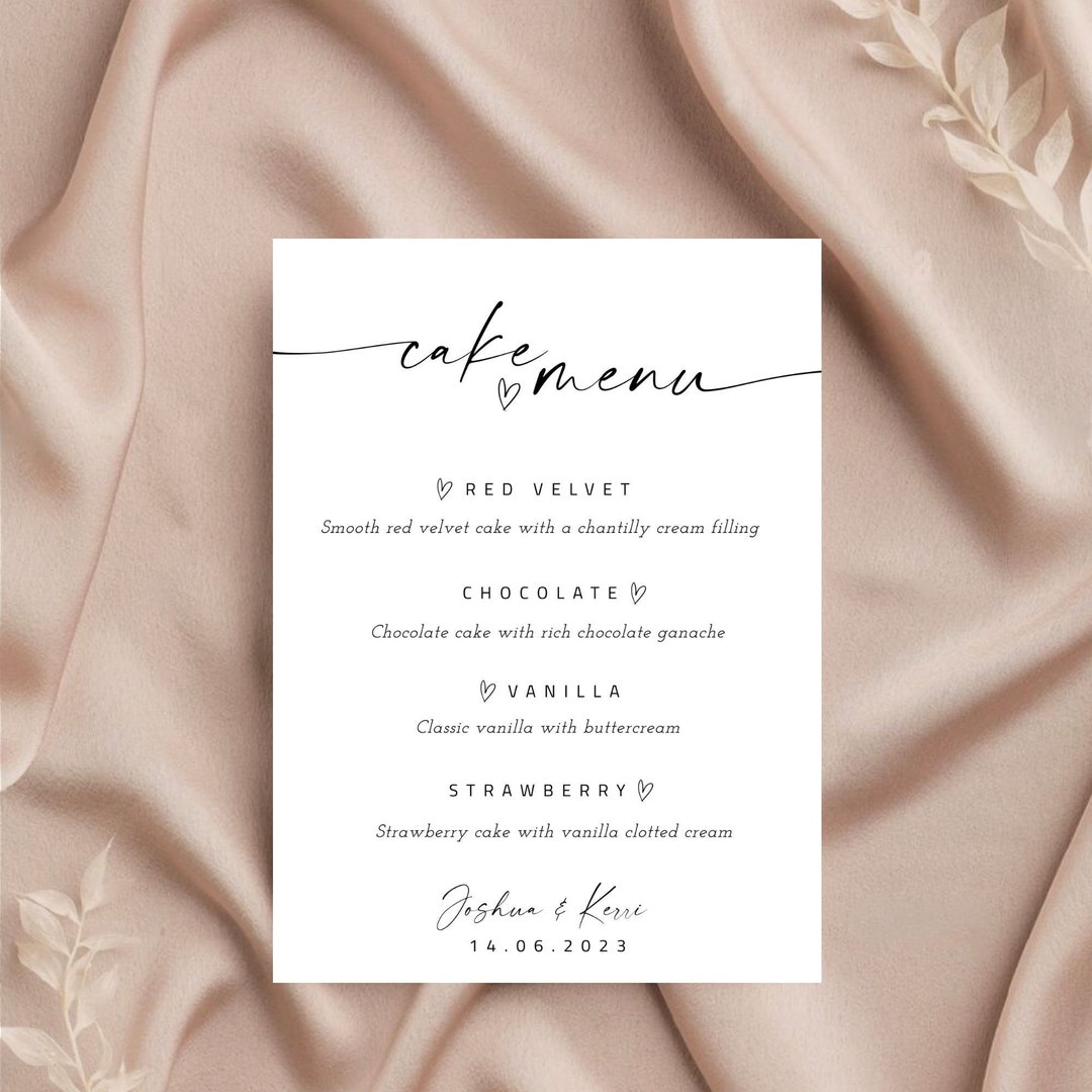 Cake Flavors Sign, Minimalist Desserts Sign, Printable Dessert Bar Sign