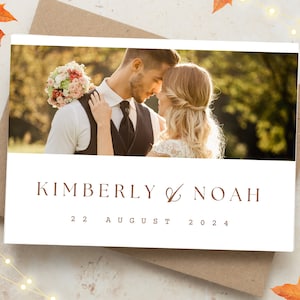 Cartões de agradecimento de casamento minimalistas com fotos personalizadas, cartão de agradecimento de outono com fotos, cartões de fotos personalizados dobrados com envelopes