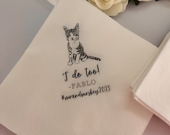 Custom Cat Cocktail Napkins • Personalized Cat Wedding Napkins • Bridal Shower • Rehearsal Dinner Napkins • Cat Party Napkins • Cat Birthday