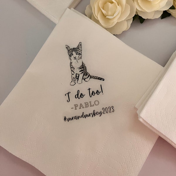 Custom Cat Cocktail Napkins • Personalized Cat Wedding Napkins • Bridal Shower • Rehearsal Dinner Napkins • Cat Party Napkins • Cat Birthday