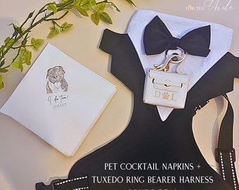 Custom Dog Cocktail Napkins & Dog Tuxedo Outfit Combo , Dog Wedding Napkins, Customized Pet Napkins, Dog Ring Bearer, Dog Wedding Outfit