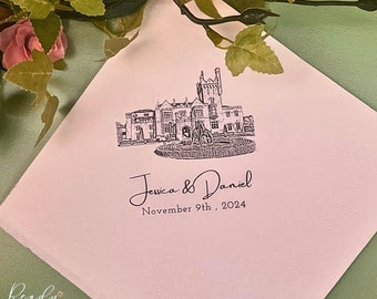 Personalized Wedding Napkins with Venue Illustration, Rehearsal Dinner, Cocktail Napkins, Custom