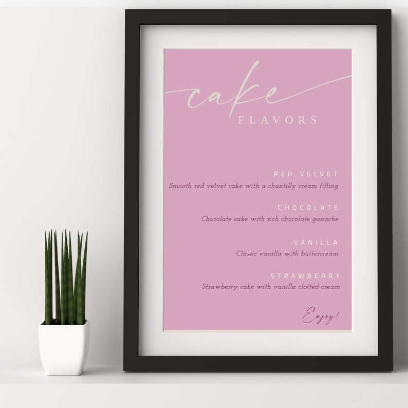 Pink Cake Flavors Sign Minimalist Desserts Sign Printable Etsy