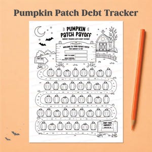 Planificador de pago de deudas de Halloween con temática de calabazas, hoja para colorear imprimible.