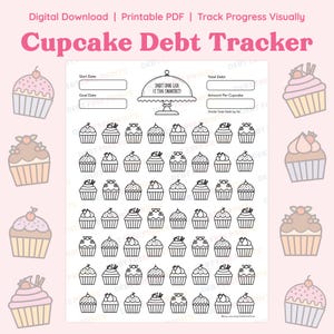 Rastreador de deudas de Cupcake: hoja de color para liquidar deudas con descarga digital (PDF imprimible)