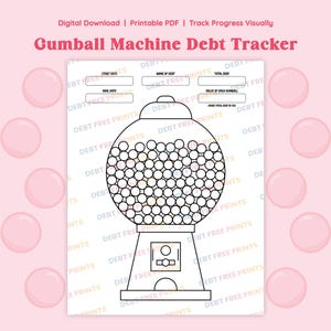 Gumball Machine Debt Tracker: Digital Download PDF Debt Coloring Sheet