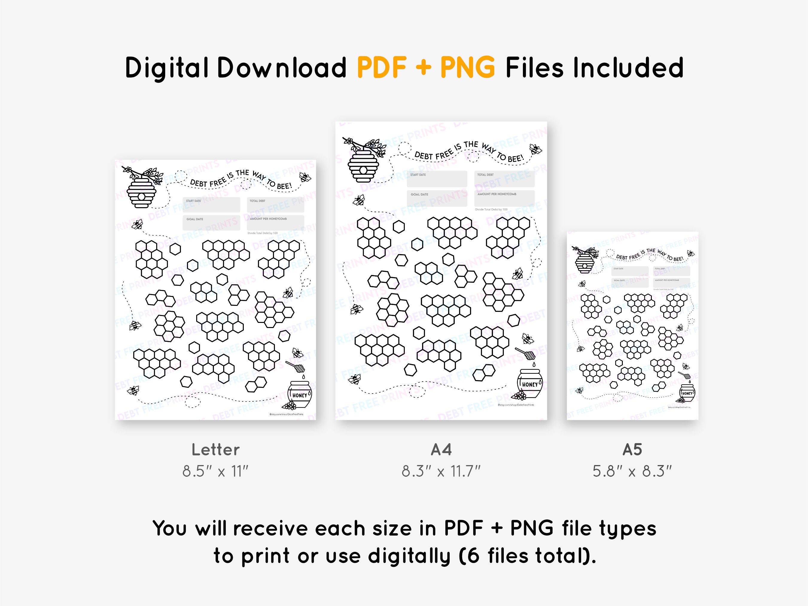 Honeycomb Bee Debt Tracker Digital Download PDF &amp; PNG Printable - Etsy