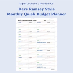 Planificador mensual de presupuesto rápido al estilo de Dave Ramsey (PDF imprimible y descarga digital)