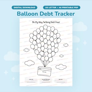 Planificador de deudas con globos (PDF imprimible, tamaños Carta de EE. UU. y A6)