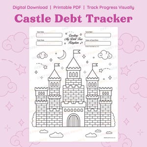 Castle Debt Tracker - Hoja de color para liquidar deudas con descarga digital - PDF imprimible