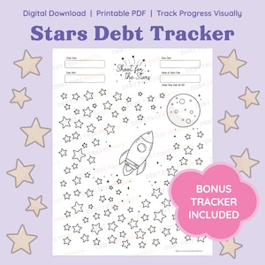 Stars Debt Tracker + BONUS Savings Tracker - Hoja de color para liquidar deudas con descarga digital - PDF imprimible