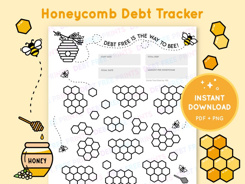 Honeycomb Bee Debt Tracker Digital Download PDF &amp; PNG Printable - Etsy