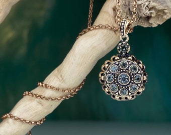 Ottoman Rose Shaped Necklace with Antique Design, Black Diamond Stimulant and Bronze