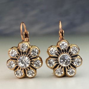 Ottoman flower shaped white diamond studs with bronze earrings antique design
