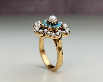 Vintage style love ring with turquoise diamond stones and bronze for my mother