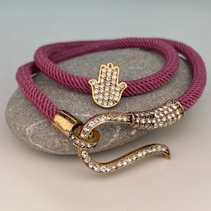 Hand of Fatima bracelet for good luck with rose twine rope