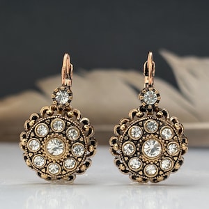Ottoman rose shaped white diamond simulant with bronze earrings antique design
