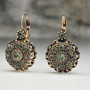Ottoman rose shaped black diamond simulant with bronze earrings antique design