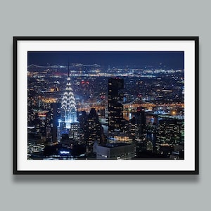 New York and Chrysler Building at Night | Original Art Print, New York and Chrysler Building, Cityscape Photo, Night Photo