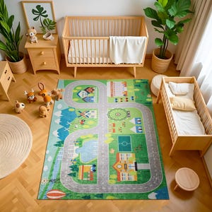 City Road-speelkleed voor kinderen – Kleurrijk verkeers- en kaarttapijt voor peuters | Kinderkamerdecoratie jongenskamer | Educatieve speelmat, autobaandeken