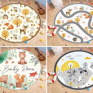 Alfombra redonda para niños, suave y lavable, con círculos coloridos, ideal como regalo, para habitación de niña o niño, o para guardería.