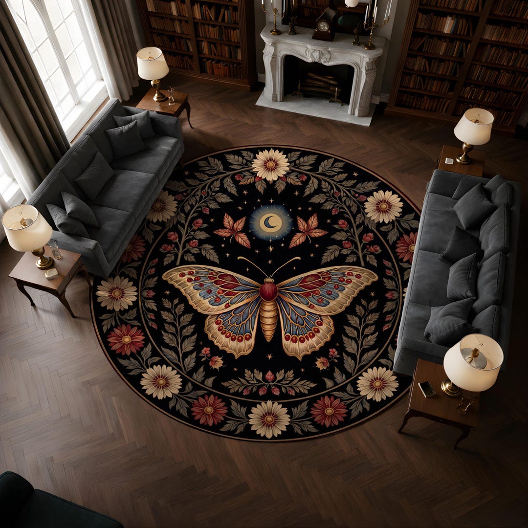 Moth Area Rug – Celestial Moon, Floral Whimsigoth Decor - Etsy