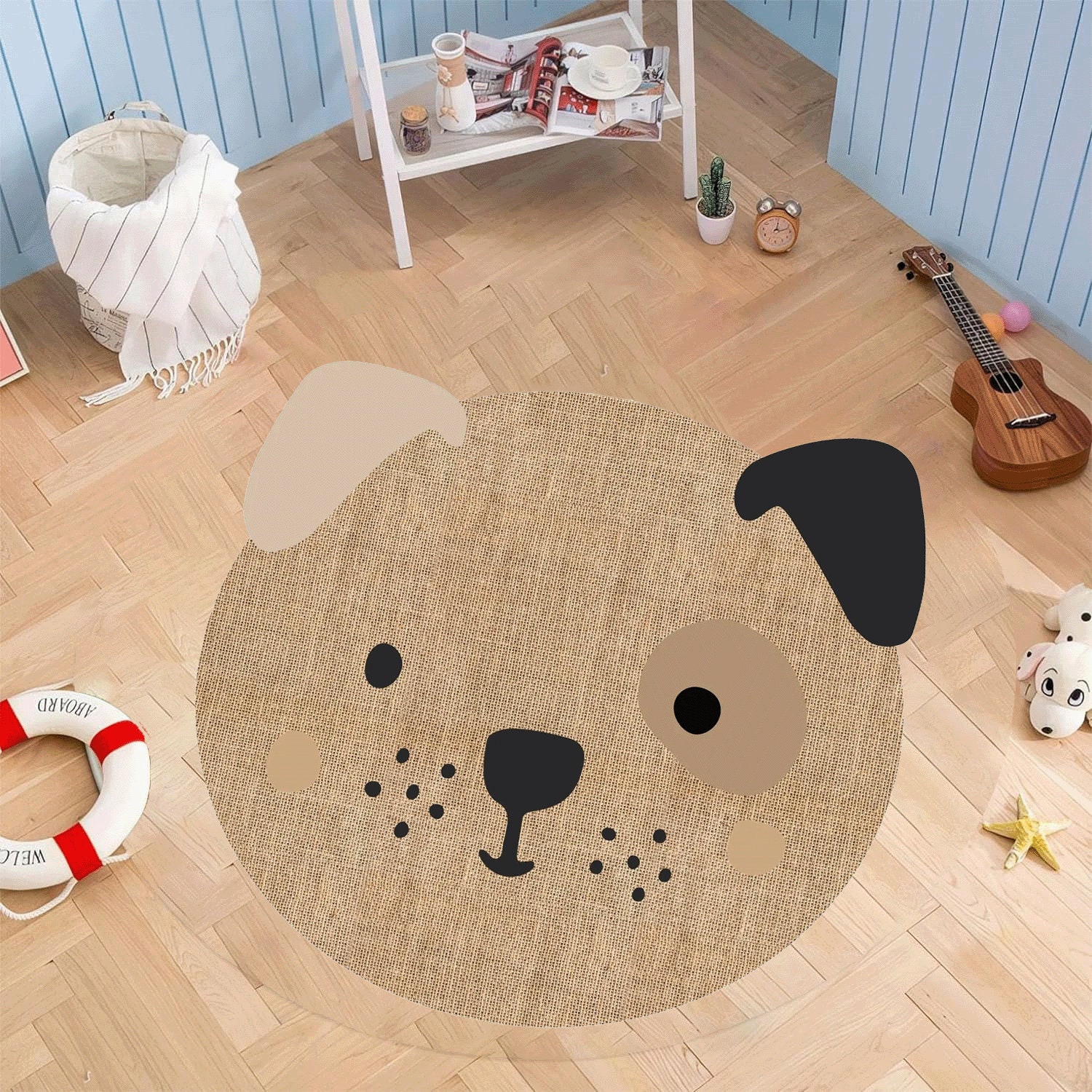 Cute Dog Modern Kids Rug - Children Round Rug, Nursery Play Mat, Kids ...