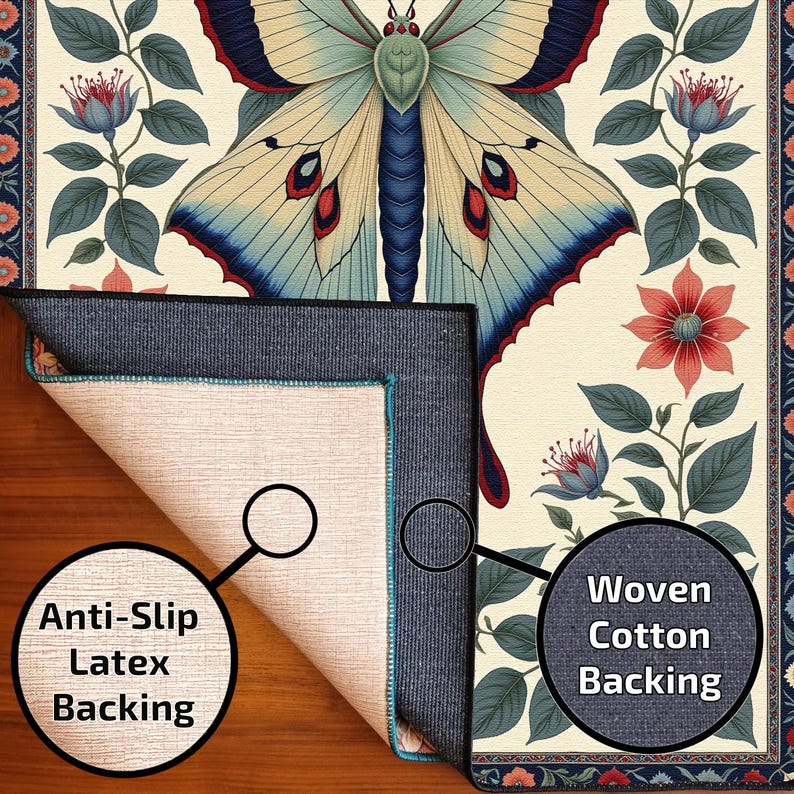 Moth Area Rug Vintage Moth Area Rug, Botanical Floral Carpet, Butterfly Area Mat - Etsy