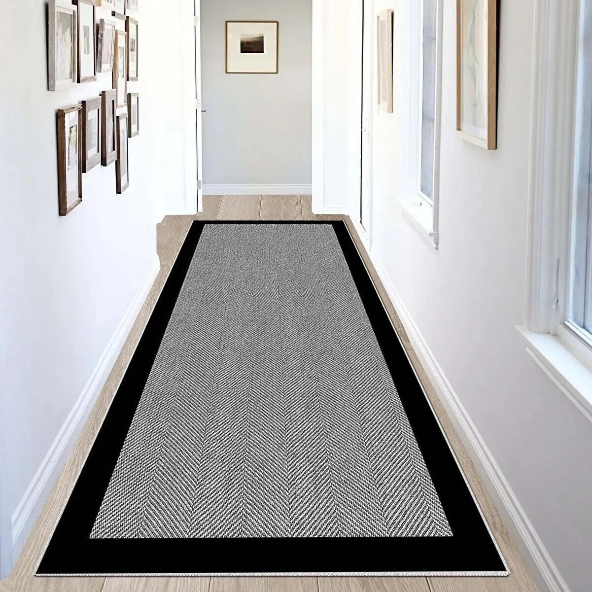 Black and Gray Area Rug, Stylish Dark Gray Rug, Carpet Runner, Small ...