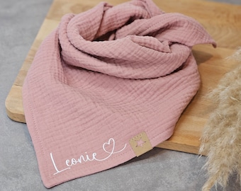 Dreieckstuch personalisiert| binden | knoten | Schal mit Namen| Musselintuch| Baby| Kind| Tuch zum Knoten | Musselinschal