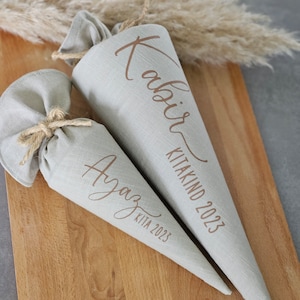 kleine Kindergartentüte Beige | personalisierte kleine Schultüte | Mini  Kita-Tüte | Geschwistertüte | mit Namen | 20cm oder 35cm