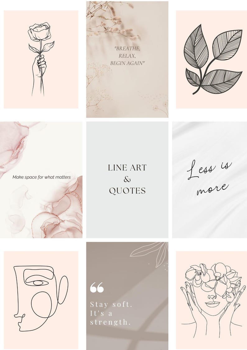 Minimalist Wall Art Bundle | Printable Line Art & Quotes | Neutral Boho ...